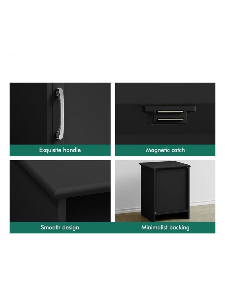 Bedside Table Storage Cabinet Set Of 2 in Black image 7
