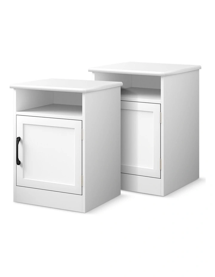 Storage Cabinet Bedside Table x2 in White image 1