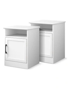 Storage Cabinet Bedside Table x2 in White