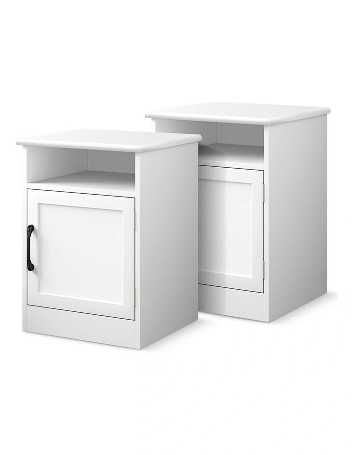 Storage Cabinet Bedside Table x2 in White image 1