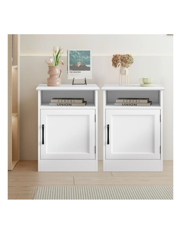 Storage Cabinet Bedside Table x2 in White image 2