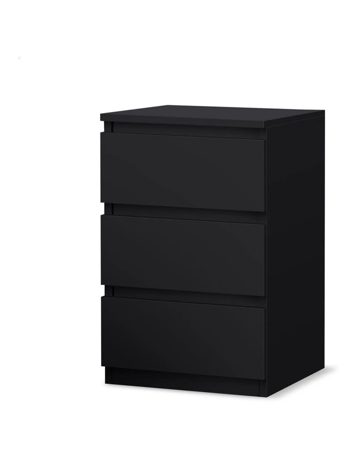 Nightstand 3 Drawers Bedside Table in Black image 1