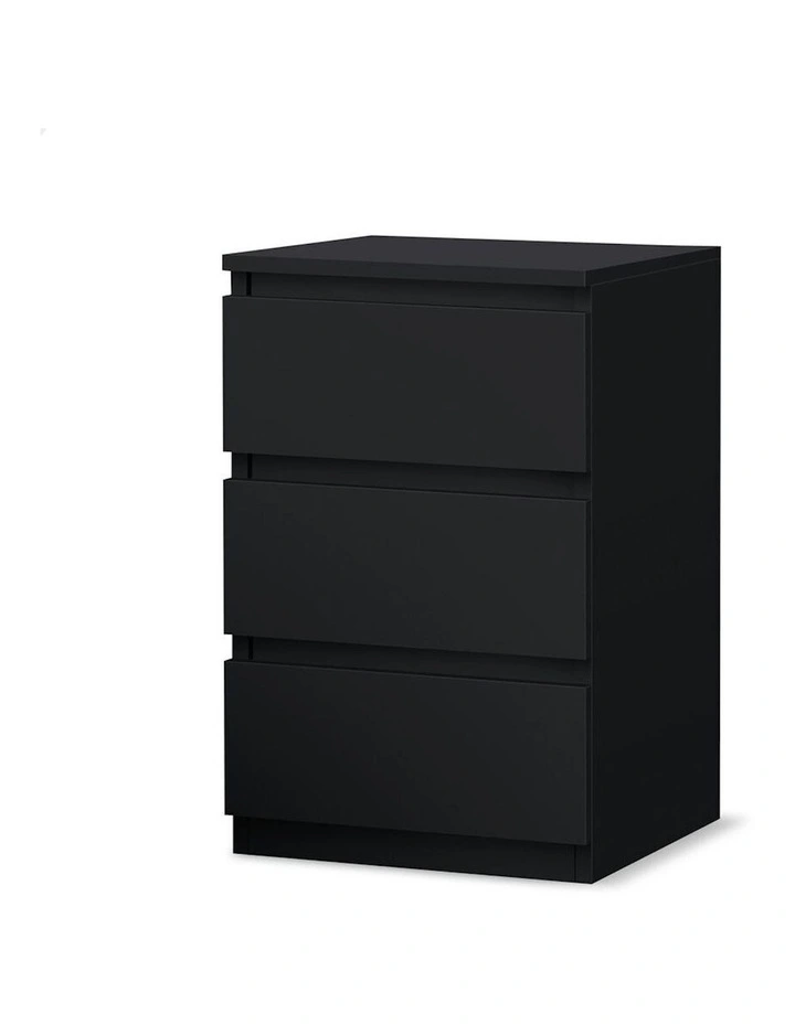 Nightstand 3 Drawers Bedside Table in Black image 1