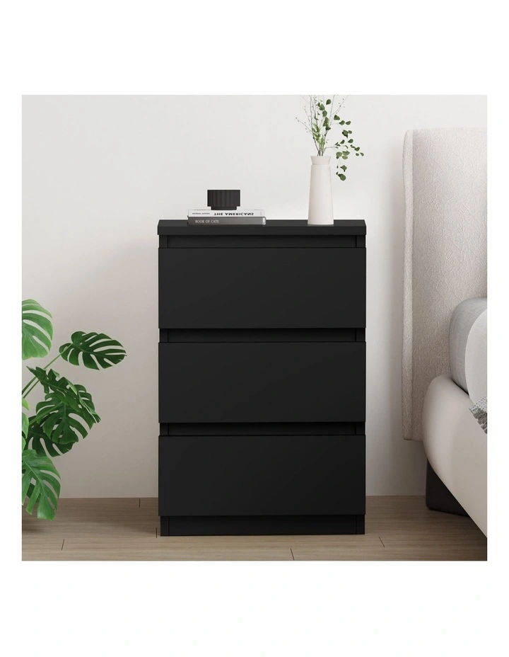 Nightstand 3 Drawers Bedside Table in Black image 2