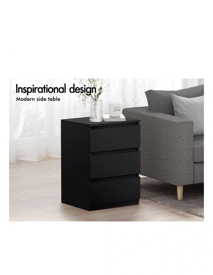 Nightstand 3 Drawers Bedside Table in Black image 3