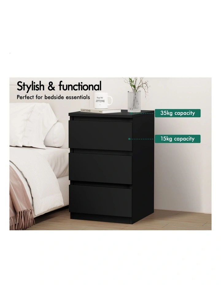Nightstand 3 Drawers Bedside Table in Black image 4