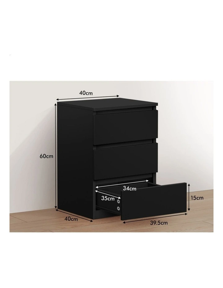Nightstand 3 Drawers Bedside Table in Black image 6