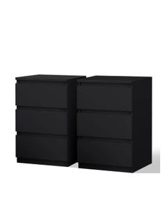 Nightstand 3 Drawers Bedside Table x2 in Black