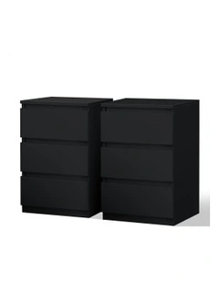 Nightstand 3 Drawers Bedside Table x2 in Black