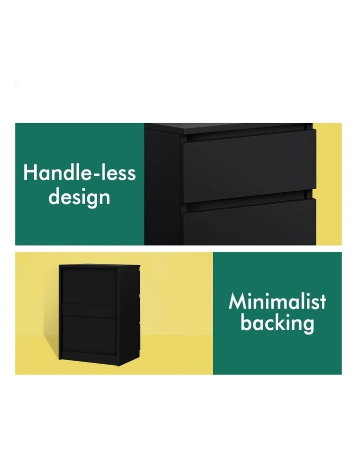 Nightstand 3 Drawers Bedside Table x2 in Black image 7