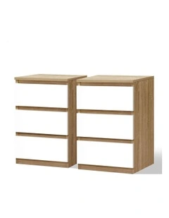 Nightstand 3 Drawers Bedside Table x2 in White