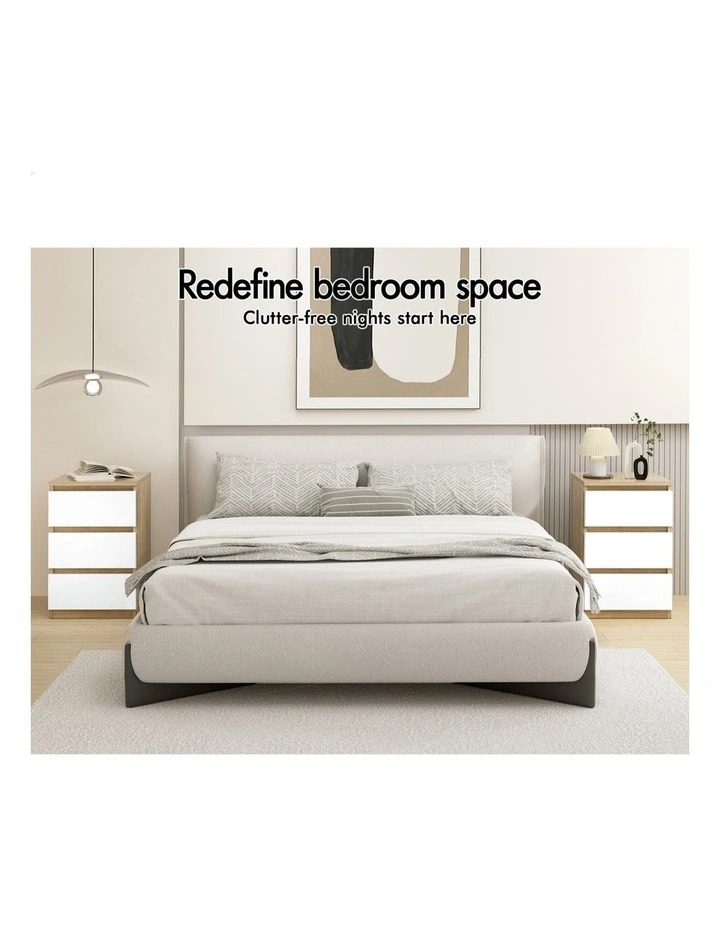 Nightstand 3 Drawers Bedside Table x2 in White image 3