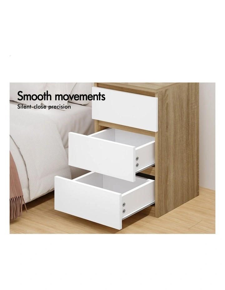 Nightstand 3 Drawers Bedside Table x2 in White image 5