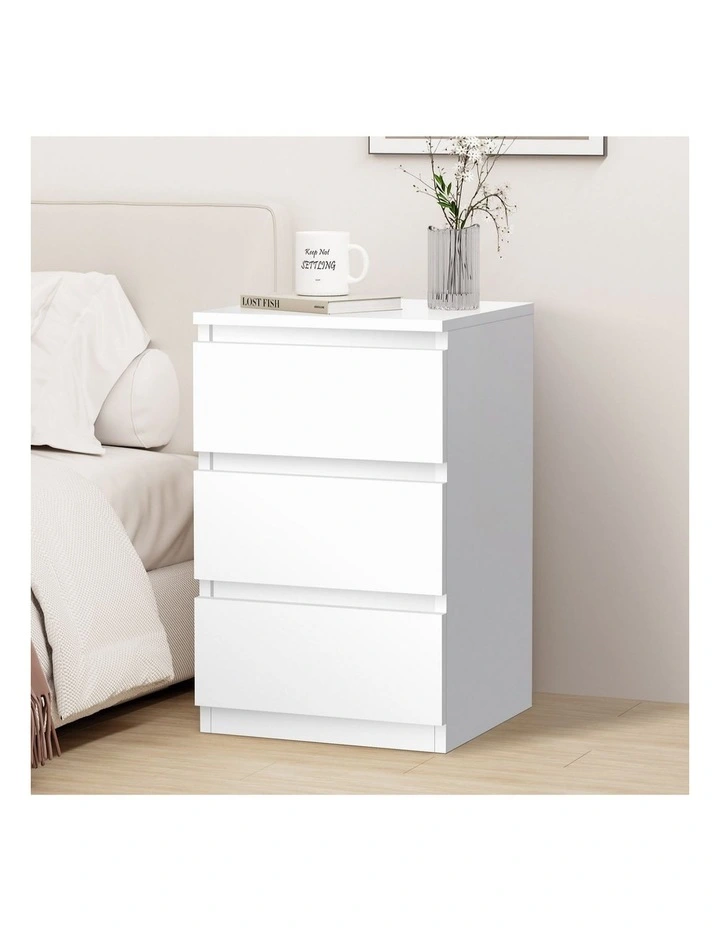 Nightstand 3 Drawers Besode Table in White image 2