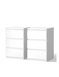 Nightstand 3 Drawers Bedside Table x2 in White