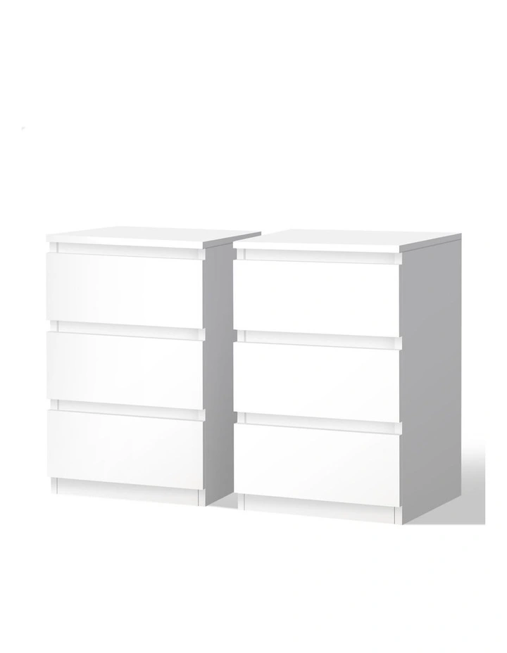 Nightstand 3 Drawers Bedside Table x2 in White image 1