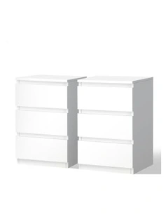 Nightstand 3 Drawers Bedside Table x2 in White