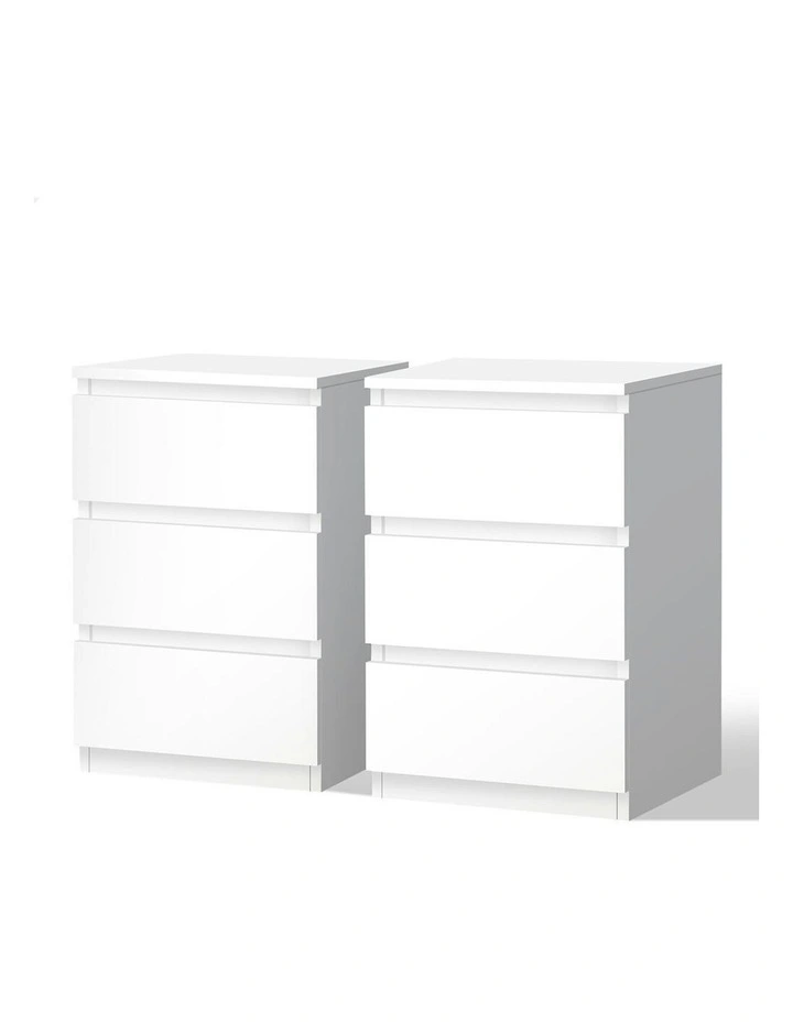 Nightstand 3 Drawers Bedside Table x2 in White image 1