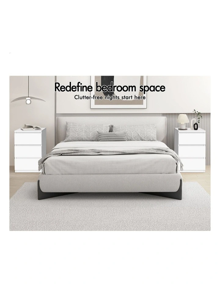 Nightstand 3 Drawers Bedside Table x2 in White image 3