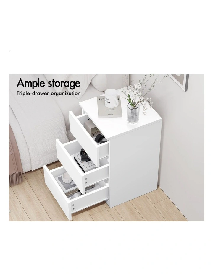 Nightstand 3 Drawers Bedside Table x2 in White image 5
