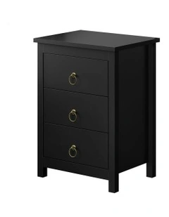 Hamptons Storage Side End 3 Drawers Nightstand in Black
