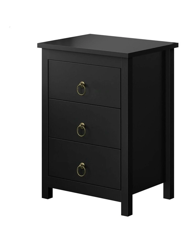 Hamptons Storage Side End 3 Drawers Nightstand in Black image 1