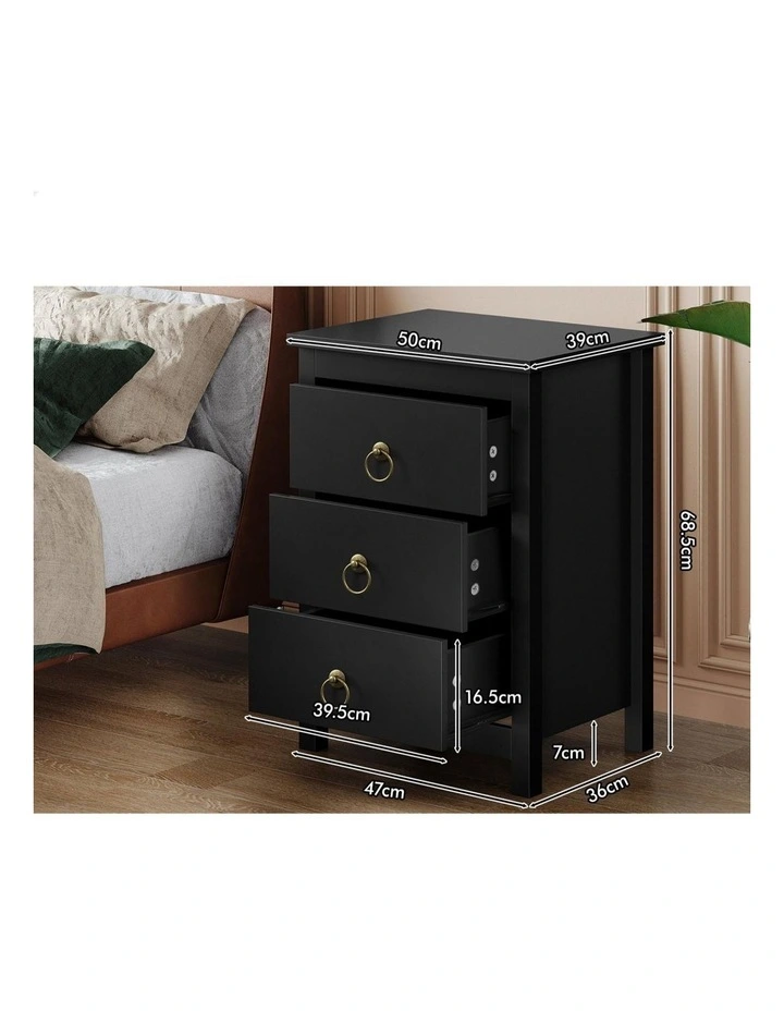 Hamptons Storage Side End 3 Drawers Nightstand in Black image 5