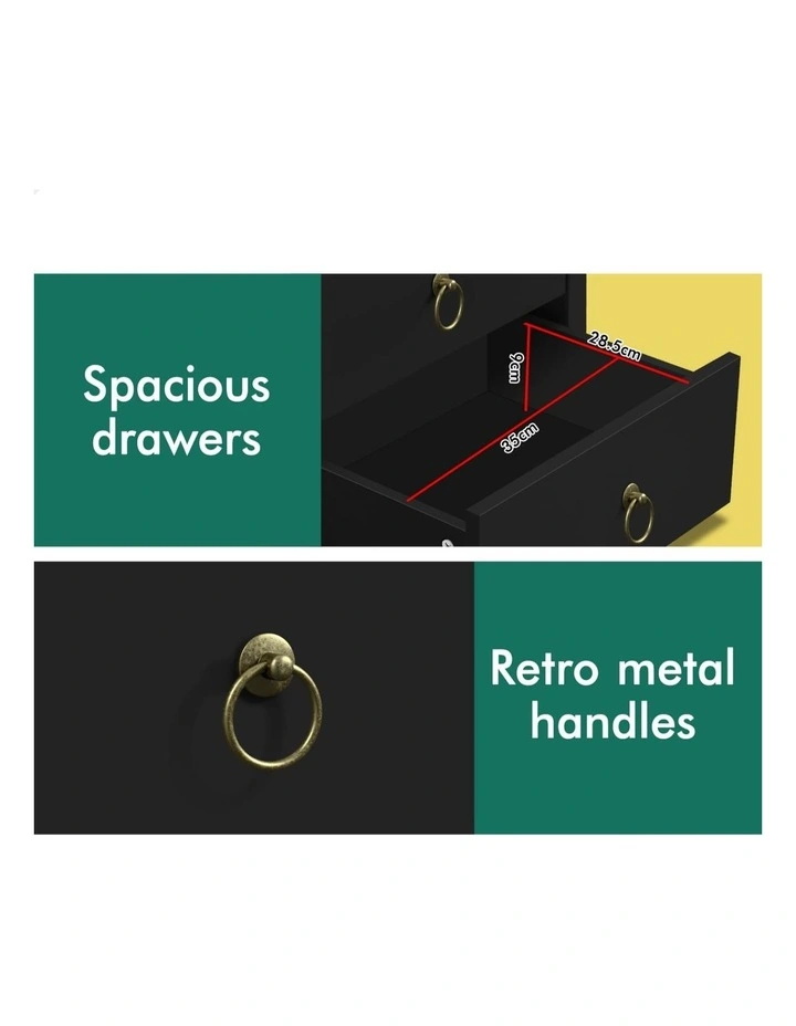 Hamptons Storage Side End 3 Drawers Nightstand in Black image 6