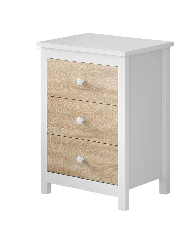 Hamptons 3 Drawers Bedside Table in White image 1