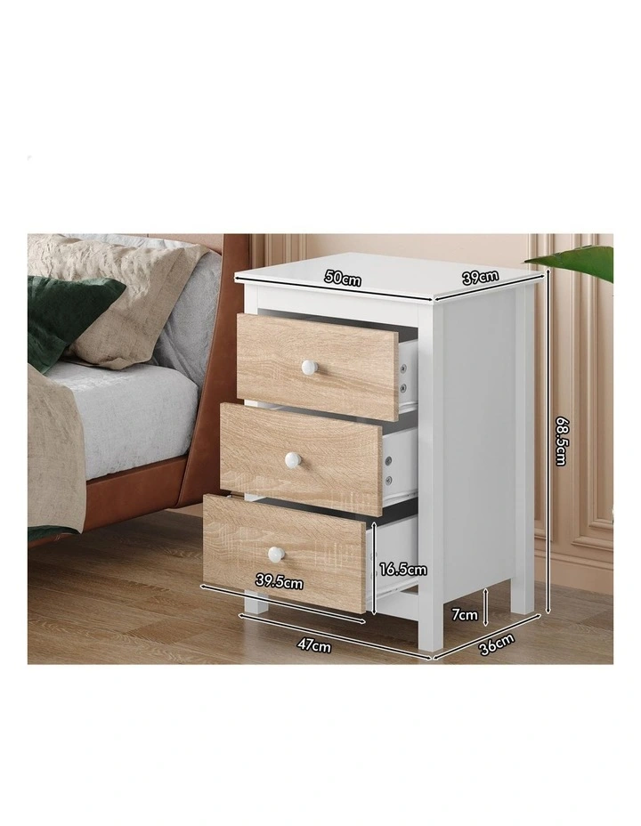 Hamptons 3 Drawers Bedside Table in White image 5