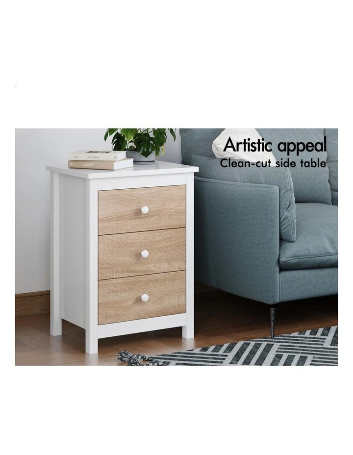 Hamptons 3 Drawers Bedside Table x2 in White image 4