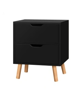 Nightstand 2 Drawers Bedside Table in Black