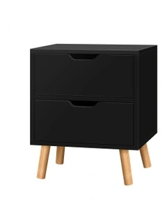 Nightstand 2 Drawers Bedside Table in Black