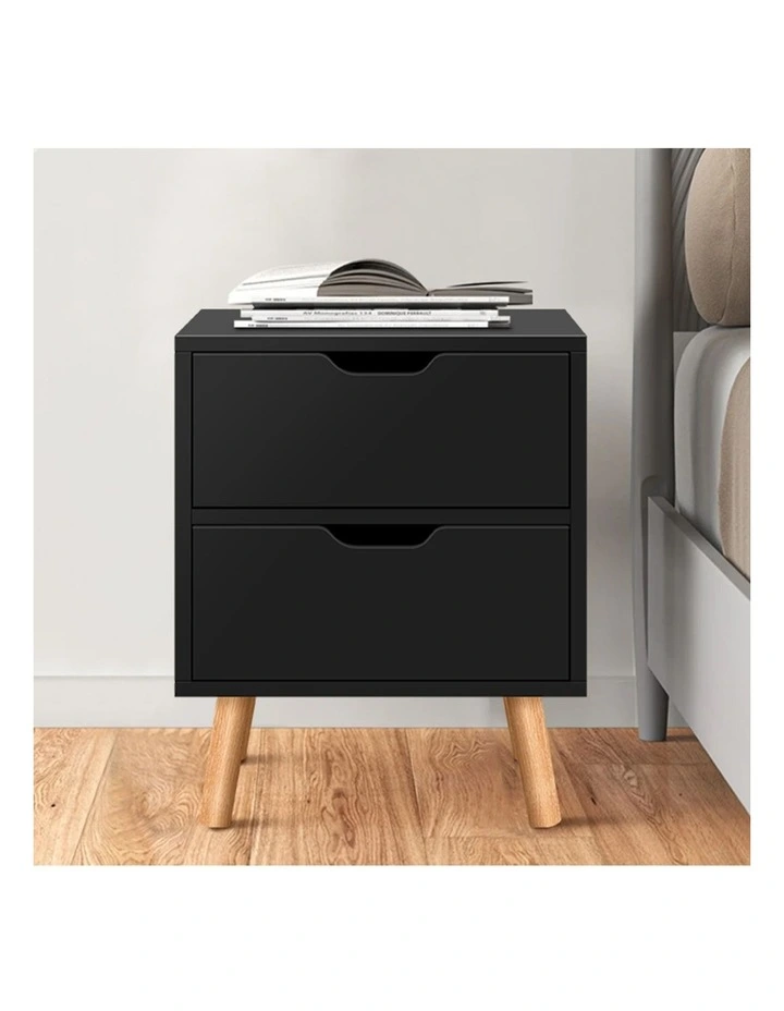 Nightstand 2 Drawers Bedside Table in Black image 2