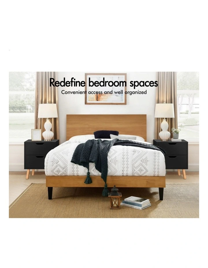 Nightstand 2 Drawers Bedside Table in Black image 3