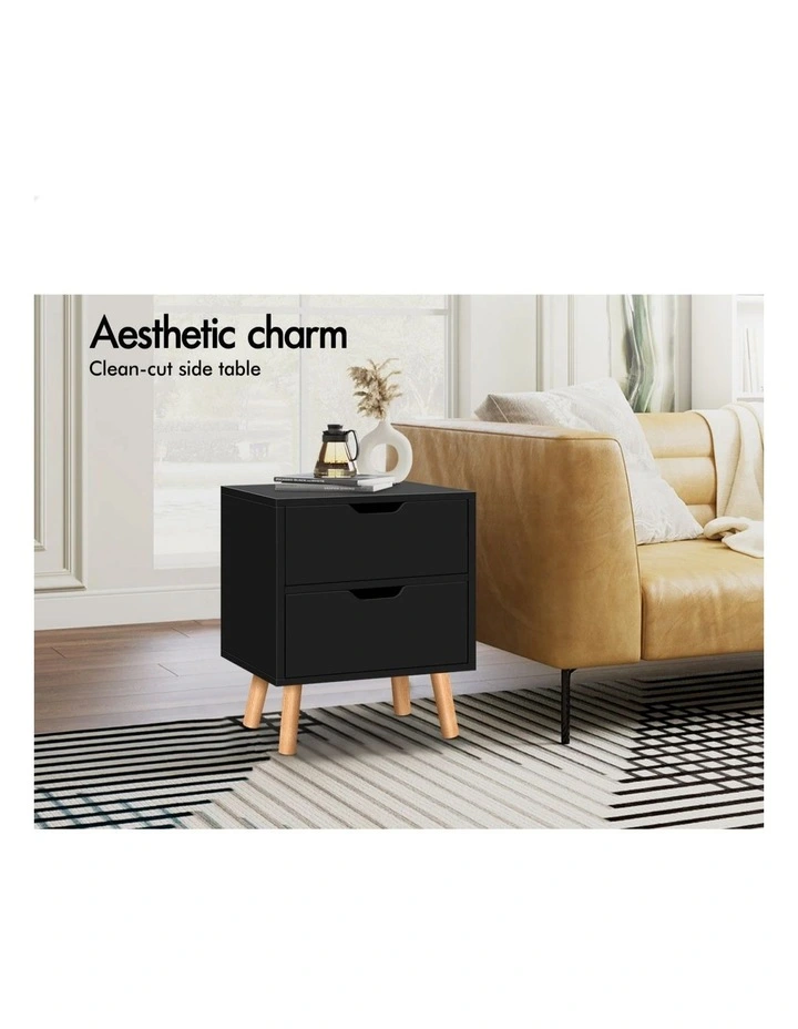 Nightstand 2 Drawers Bedside Table in Black image 4