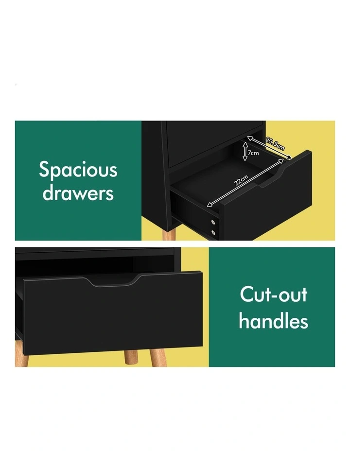 Nightstand 2 Drawers Bedside Table in Black image 6