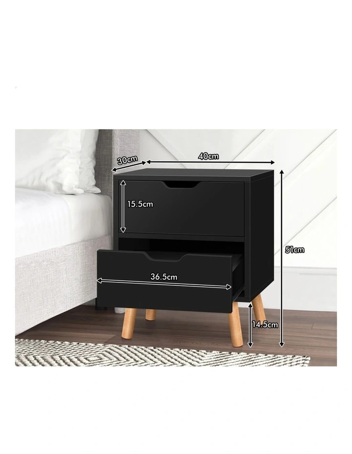 Nightstand 2 Drawers Bedside Table in Black image 7