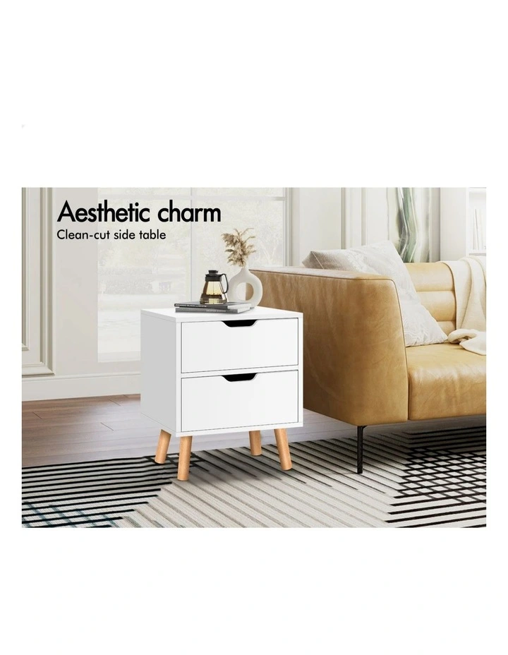 Nightstand Beside Table 2 Drawers in White image 4