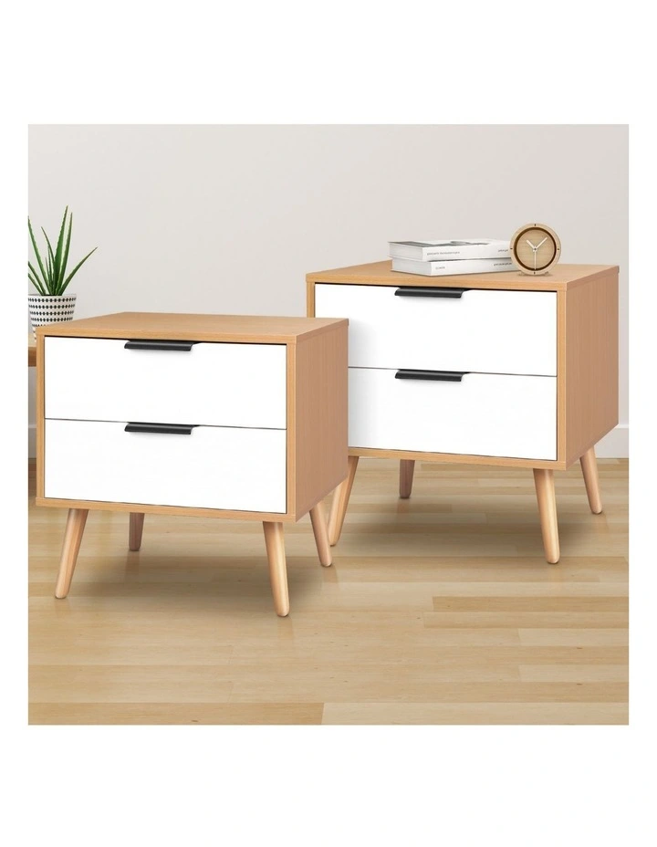 Scandinavian Bedside Table x2 in White image 2