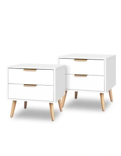 Scandinavian Bedside Table x2 in White