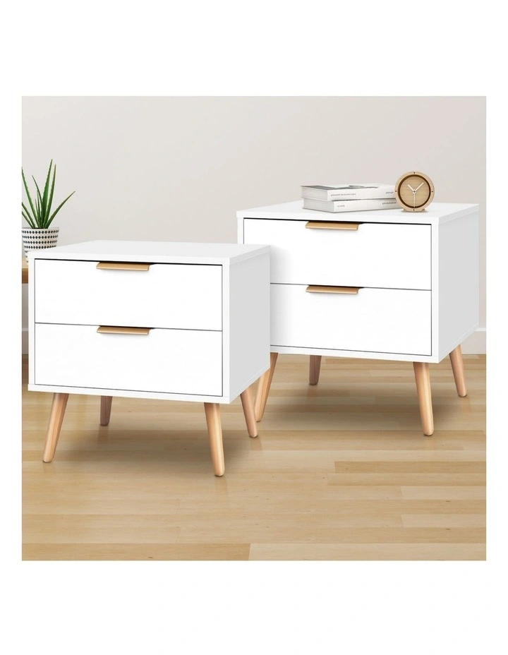 Scandinavian Bedside Table x2 in White image 2