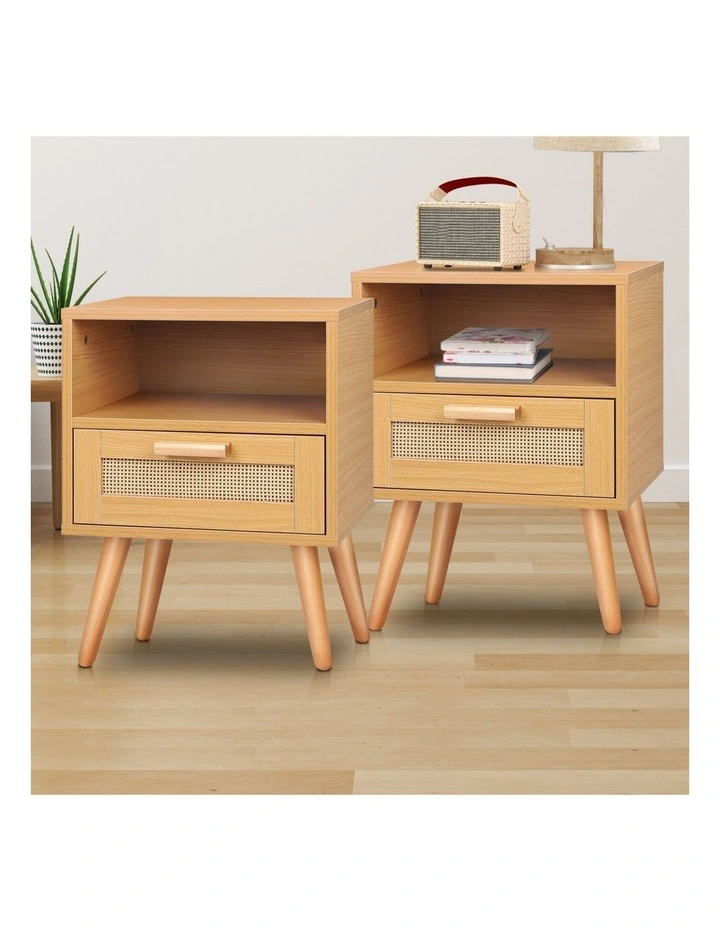 Scandinavian Bedside Table x2 in Beige image 2