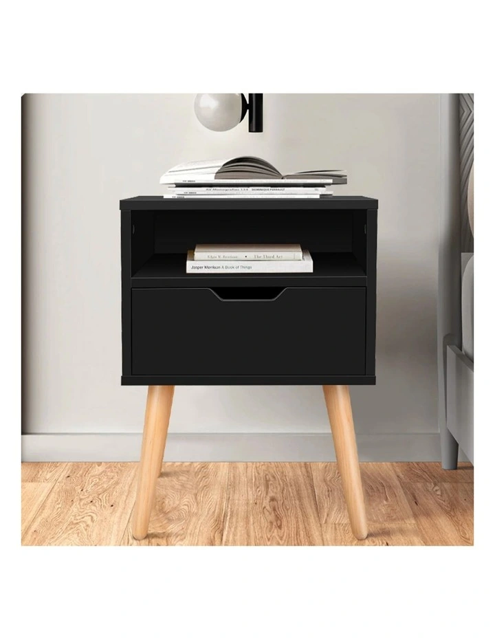 Scandinavian Side Storage Cabinet Bedside Table in Black image 2