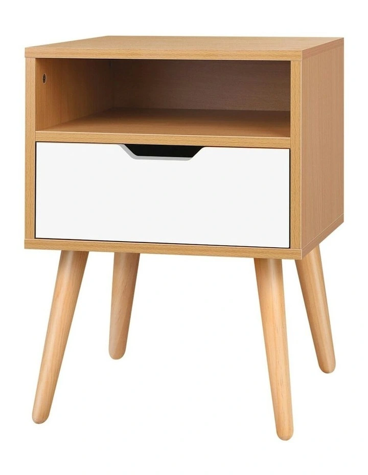 Bedside Table in White and Oak image 1
