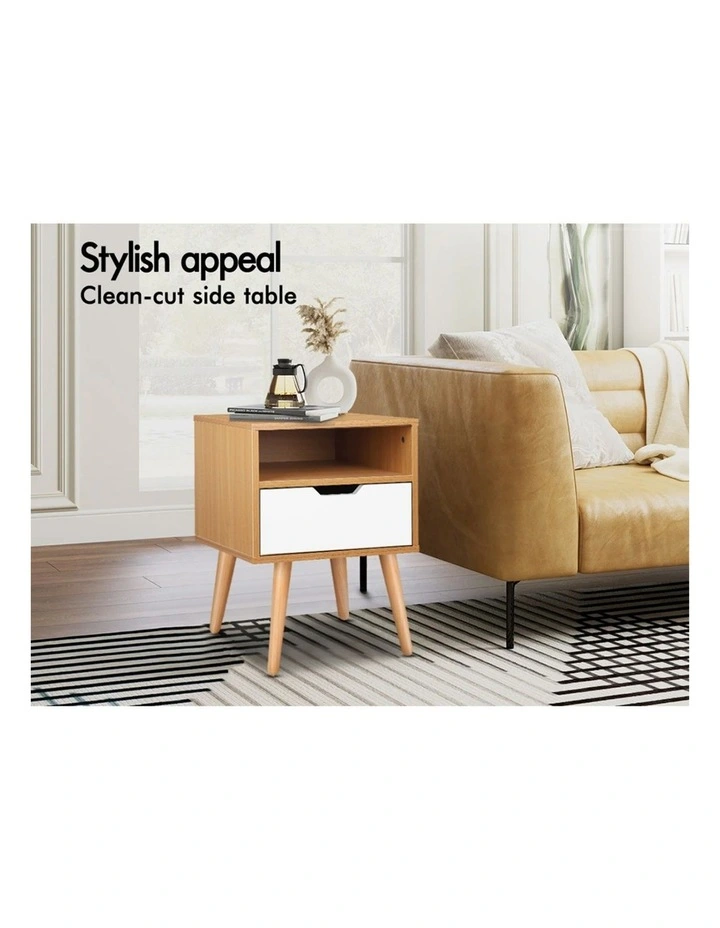 Bedside Table in White and Oak image 4