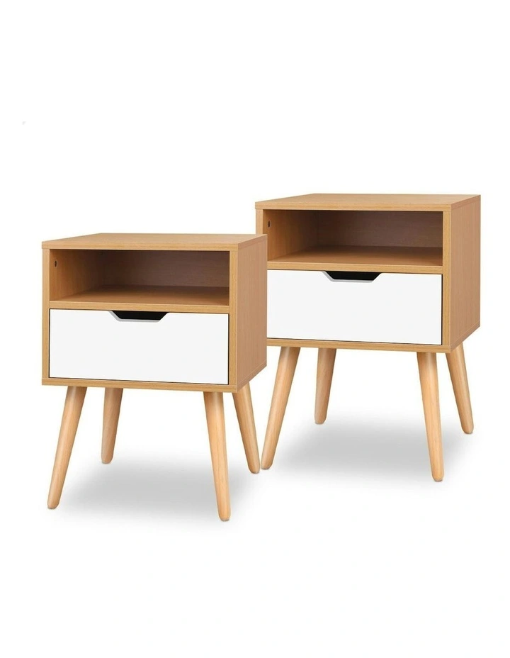Scandinavian Bedside Table x2 in White image 1