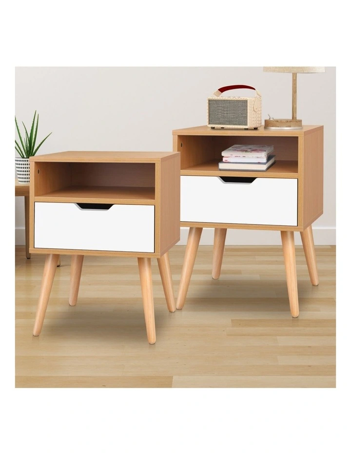 Scandinavian Bedside Table x2 in White image 2