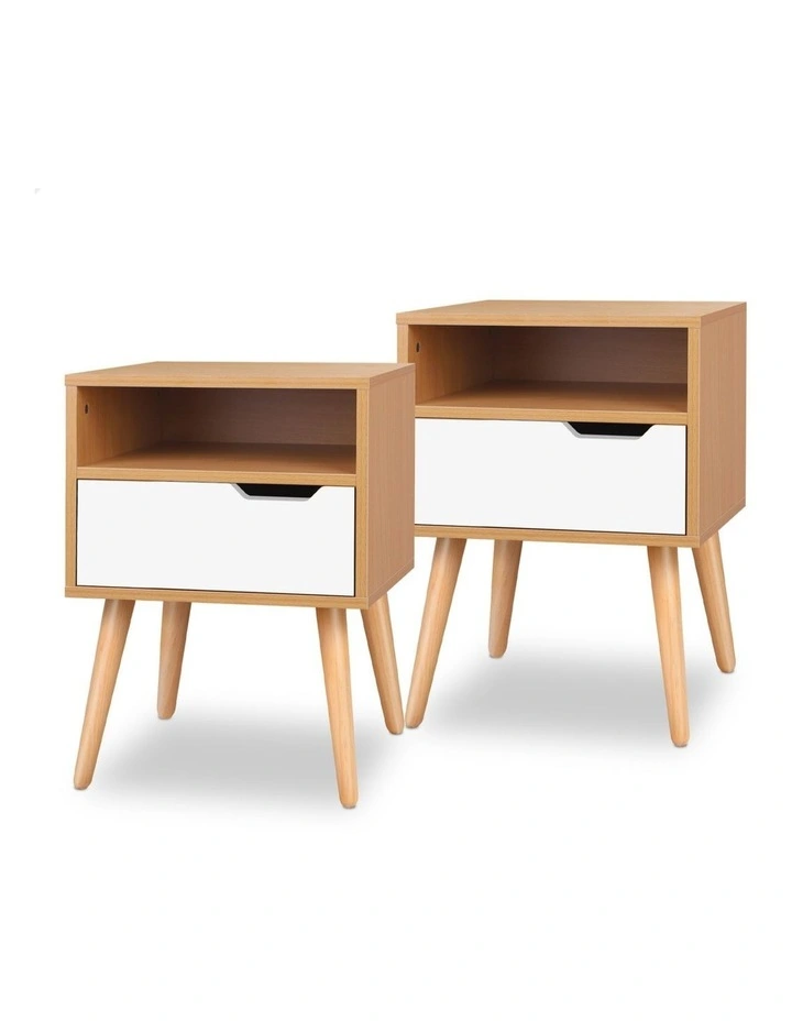 Scandinavian Bedside Table x2 in White image 1