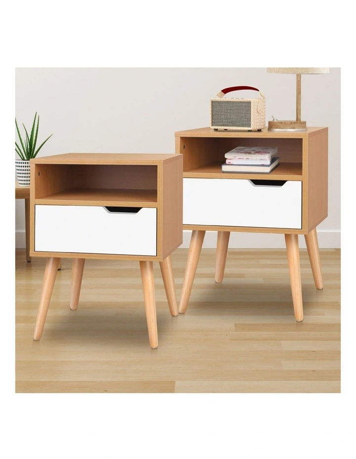 Scandinavian Bedside Table x2 in White image 2
